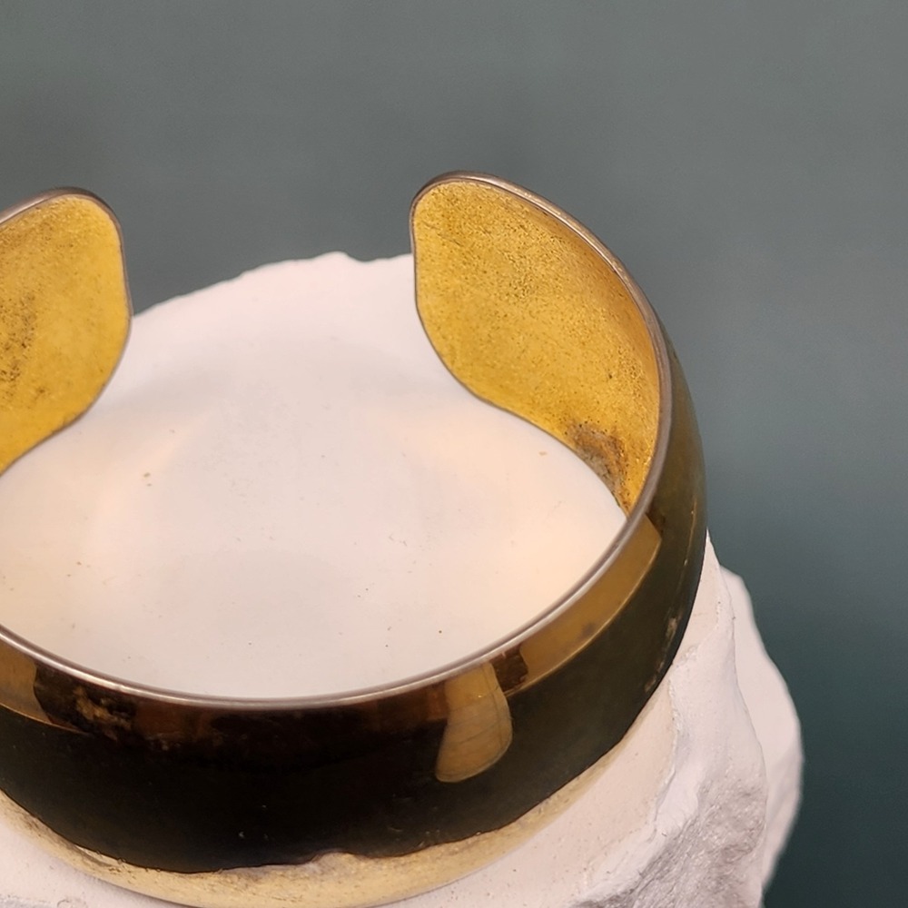 Monet Gold Tone Wide Open Cuff Bracelet Polished Statement Vintage Modernist - Picture 3 of 7